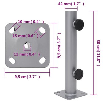 Parasolvoet voor &Oslash;32/34/38 mm stok staal zilverkleurig 6