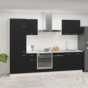 7-delige Keukenkastenset bewerkt hout zwart 1