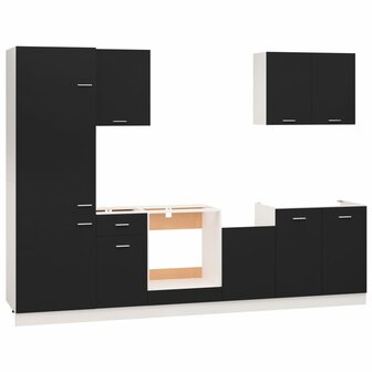 7-delige Keukenkastenset bewerkt hout zwart 3