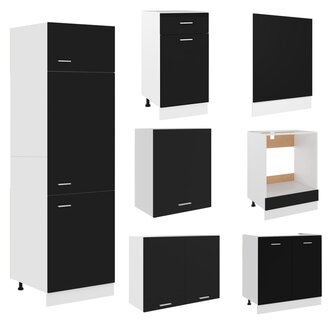 7-delige Keukenkastenset bewerkt hout zwart 4