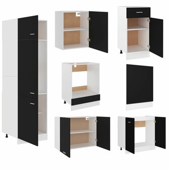 7-delige Keukenkastenset bewerkt hout zwart 5