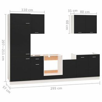 7-delige Keukenkastenset bewerkt hout zwart 8