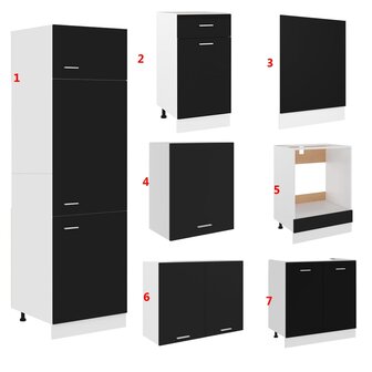 7-delige Keukenkastenset bewerkt hout zwart 9