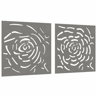 Wanddecoratie tuin 2 st rozenontwerp 55x55 cm cortenstaal 3