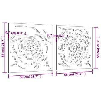 Wanddecoratie tuin 2 st rozenontwerp 55x55 cm cortenstaal 8