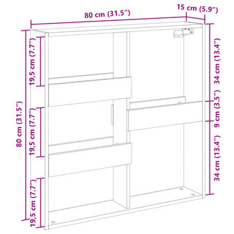Wandkast 80x15x80 cm bewerkt hout betongrijs 9
