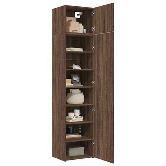 Opbergkast smal 50x42,5x225 cm bewerkt hout bruin eikenkleur 3