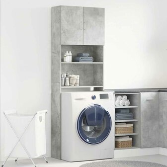 Wasmachinekast 64x24x190 cm bewerkt hout betongrijs 3