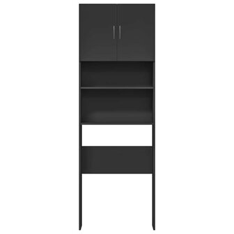 Wasmachinekast 64x24x190 cm bewerkt hout zwart 5