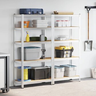 Opbergrekken 5-laags 2 st staal en bewerkt hout zilverkleurig 3
