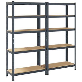 5 Laags Opbergrek 2 stuks antracietkleurig staal &amp; bewerkt hout 6