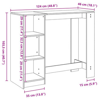 Bartafel met schap 124x46x103,5 cm hout sonoma eikenkleur 9