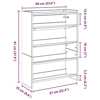 Schoenenrek 60x25x81 cm bewerkt hout wit 9