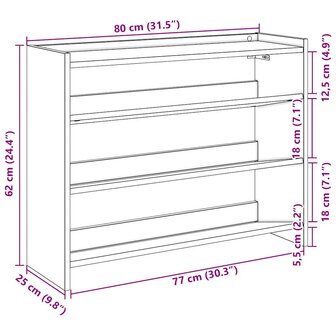 Schoenenrek 80x25x62 cm bewerkt hout wit 9