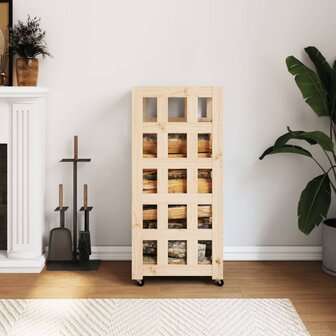 Houtblokhouder met wielen 40x49x110 cm massief grenenhout 1