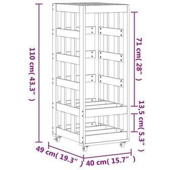 Houtblokhouder met wielen 40x49x110 cm massief grenenhout 9