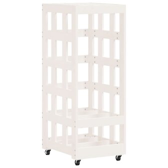 Houtblokhouder met wielen 40x49x110 cm massief grenenhout wit 2