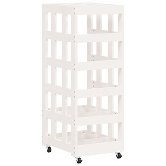 Houtblokhouder met wielen 40x49x110 cm massief grenenhout wit 4