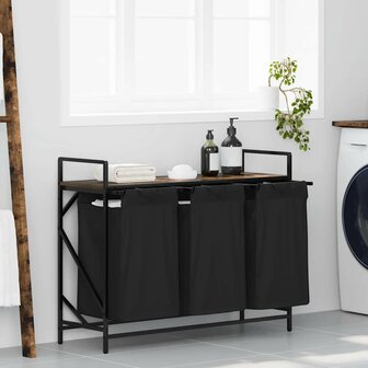 Wasmand 3 vakken met plank gerookt eikenkleurig 1
