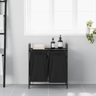 Wasmand 2 vakken met plank zwart eikenkleurig 3