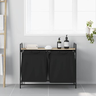 Wasmand 2 vakken met plank sonoma eikenkleurig 3