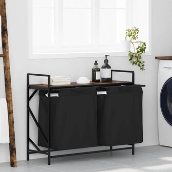 Wasmand 2 vakken met plank gerookt eikenkleurig 1