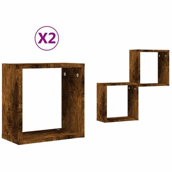 Wandrekken kubus 2 st 30x15x30 cm gerookt eiken 2