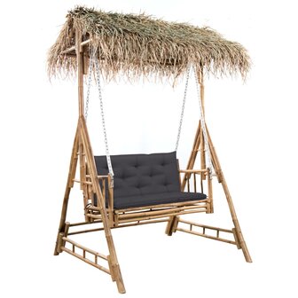 Schommelbank 2-zits met palmbladeren en kussen 202 cm bamboe 1
