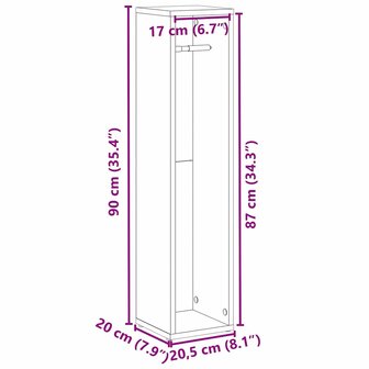 Badkamerkast met rolhouder 20,5x20x90 cm wit 9