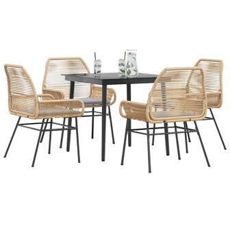 5-delige Tuinset met kussens poly rattan glas bruin 1