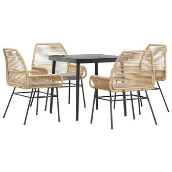 5-delige Tuinset met kussens poly rattan glas bruin 2