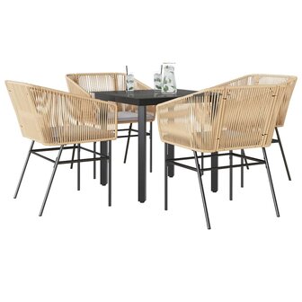 5-delige Tuinset met kussens poly rattan glas bruin 1