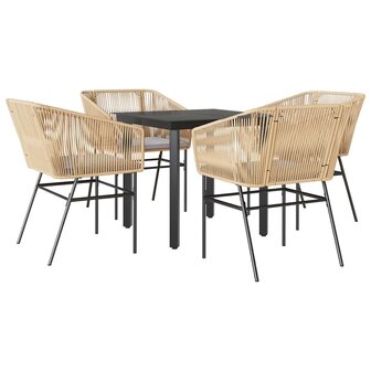 5-delige Tuinset met kussens poly rattan glas bruin 2