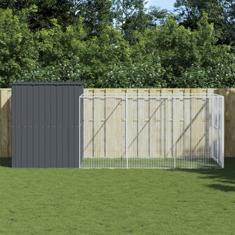 Hondenhok met ren 214x457x181 cm gegalvaniseerd staal antraciet 1