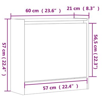 Schoenenkast 60x21x57 cm bewerkt hout wit 9