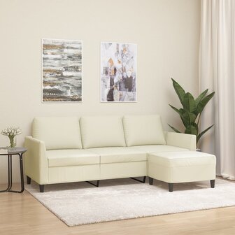 Driezitsbank met voetenbank 180 cm kunstleer cr&egrave;me 1