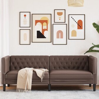 Driezitsbank Chesterfield-stijl kunstleer bruin 1