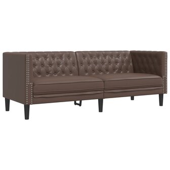 Driezitsbank Chesterfield-stijl kunstleer bruin 2