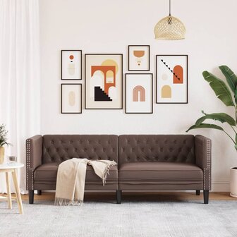 Driezitsbank Chesterfield-stijl kunstleer bruin 3