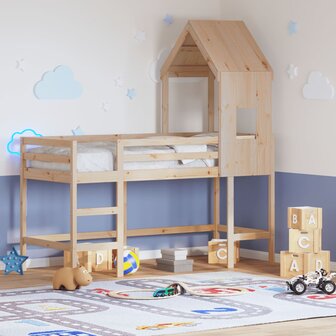 Halfhoogslaper met ladder en bedhuis grenenhout 80x200 cm 1