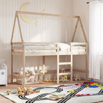 Halfhoogslaper met ladder en bedhuis grenenhout 80x200 cm 1