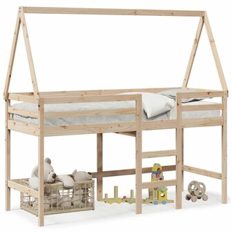 Halfhoogslaper met ladder en bedhuis grenenhout 80x200 cm 2