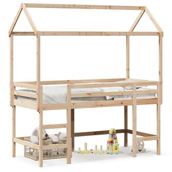 Halfhoogslaper met ladder en bedhuis grenenhout 80x200 cm 2