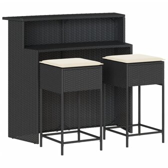 3-delige Tuinbarset met kussens poly rattan zwart 2