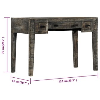 Bureau 110x50x75 cm massief mangohout zwart 6