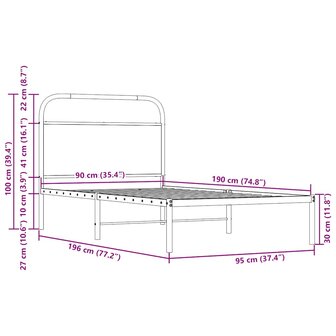 Bedframe zonder matras bewerkt hout bruin eikenkleur 90x190 cm 9