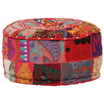 Poef patchwork rond handgemaakt 40x20 cm katoen rood 1