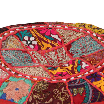 Poef patchwork rond handgemaakt 40x20 cm katoen rood 2