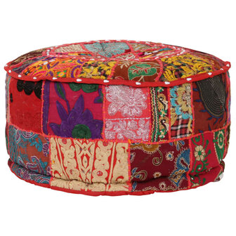 Poef patchwork rond handgemaakt 40x20 cm katoen rood 4