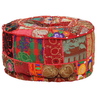 Poef patchwork rond handgemaakt 40x20 cm katoen rood 5